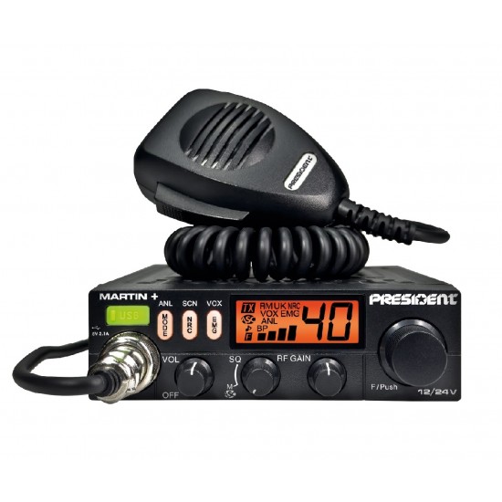 President MARTIN+ 12/24V AM/FM Multi-Standarta mobilā CB radiostacija AM/FM TXPR318