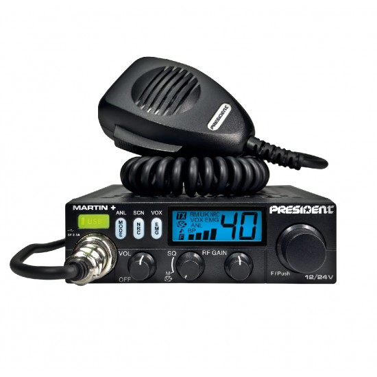 President MARTIN+ 12/24V AM/FM Multi-Standarta mobilā CB radiostacija AM/FM TXPR318