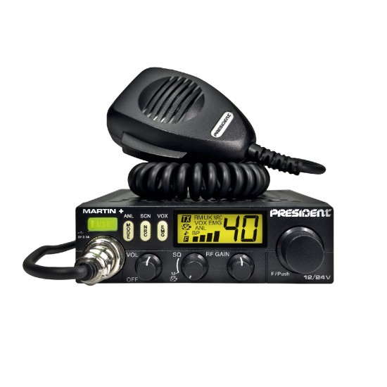 President MARTIN+ 12/24V AM/FM Multi-Standarta mobilā CB radiostacija AM/FM TXPR318