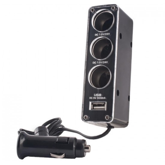 Forever CSS-03 Cigarette Car Lighter Splitter auto 12V / 24V auto ligzdas sadalītājs,  3 izejas, 1xUSB,  GSM001530